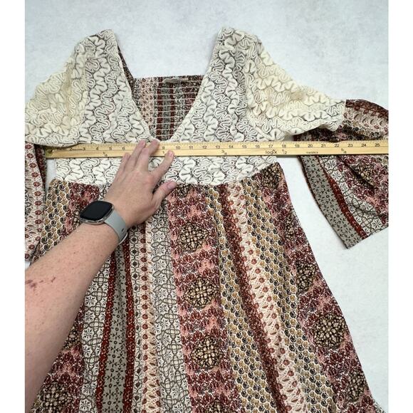 Entro Dress Womens Large Mini Shift Boho Bell Sleeve Mixed Media - Picture 5 of 11